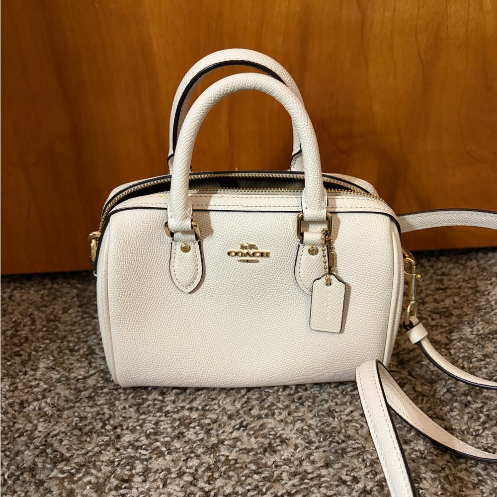 Coach White Pebble Leather Mini Satchel with Gold Hardware